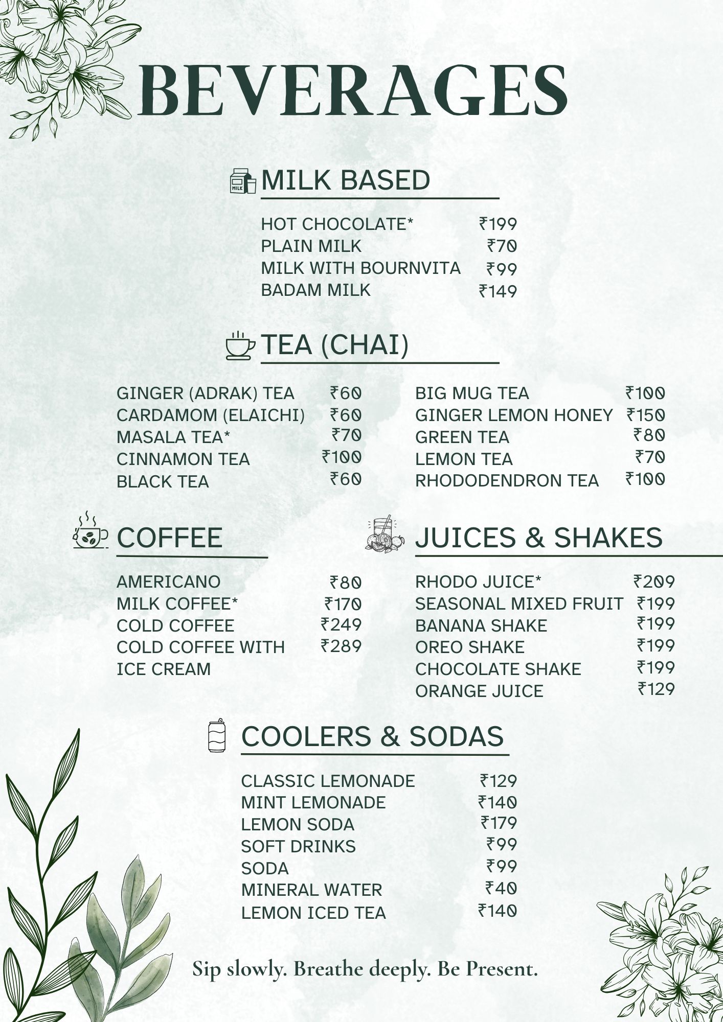 Ailyak Beverages Menu