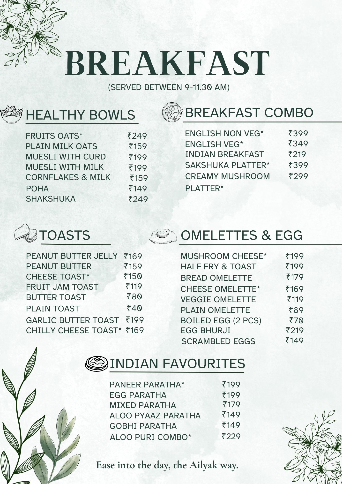 Ailyak Breakfast Menu